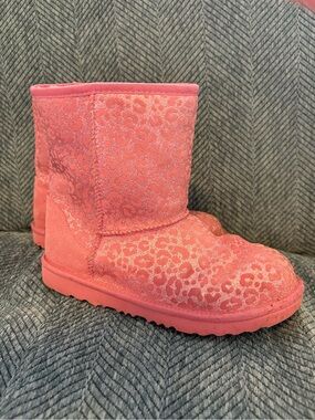 UGG Girls Pink Leopard-Print glitter Boots